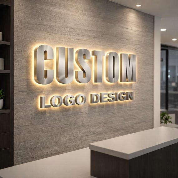Custom 3D LED Logo Sign for Office Wall | Business Lit Channel Letters | Frontlit & Halo Backlit Logo