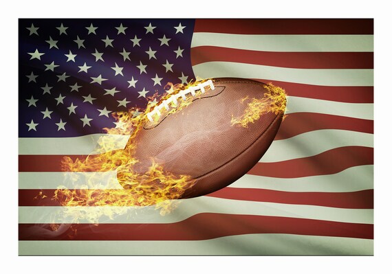 Football On The American Flag Wall Decal - Self Adhesive and Removable Vinyl Sticker Mural Art Decor for Boys’ and Kids’ Bedroom Study Room