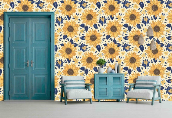 Sunflower Peel and Stick Wallpaper, Custom Size (Removable, Self Adhesive)