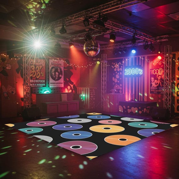 Personalized 90s and 2000s Theme Removable Vinyl Floor Graphics | Self Stick Dance Floor | Party & Dance Floor Decor | Wedding Dance Floor
