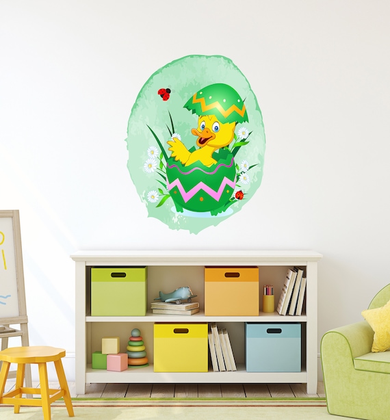 Duck Coming Out Of Easter Egg Wall Decal - Self Adhesive And Removable Vinyl Sticker  Mural Art - Decor for Kids' And Babies Bedroom Nursery