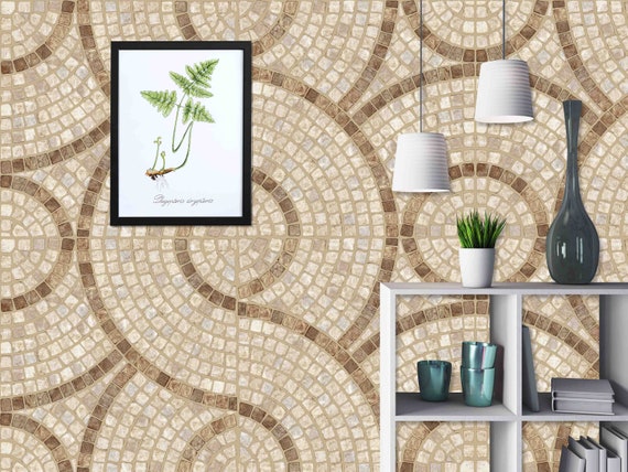 Custom Size Wallpaper - Brown Marble-Stone Mosaic Wallpaper - Peel and Stick Wall Decal - Self Adhesive or Pre-Pasted - Removable Wallpaper