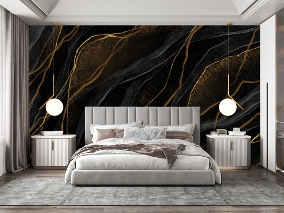 Black Gold Marble Wallpaper - Custom Peel and Stick Wall Decal