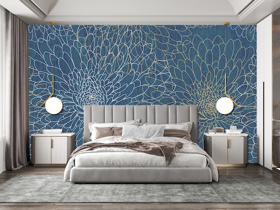 Custom Flower Wallpaper: Modern Line Art - Peel & Stick, Removable