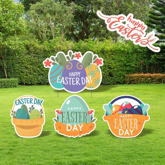 Happy Easter Yard Sign | Colorful Outdoor Decoration for Spring & Holiday Celebrations | Yard Lawn Garden Decor Metal Stakes