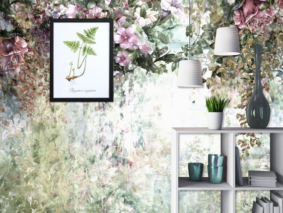 Hand-Painted Vintage Floral Wallpaper - Custom Size Peel and Stick