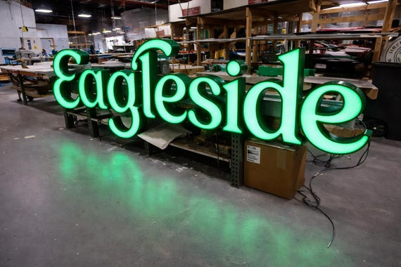 Custom LED Logo Sign, 3D Channel Letters, Frontlit or Halo Backlit, Business Storefront & Office Wall Sign