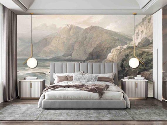 Custom Size Wallpaper - Mountain Nature Wave Wallpaper - Peel and Stick Wall Decal - Self Adhesive or Pre-Pasted - Removable Wallpaper