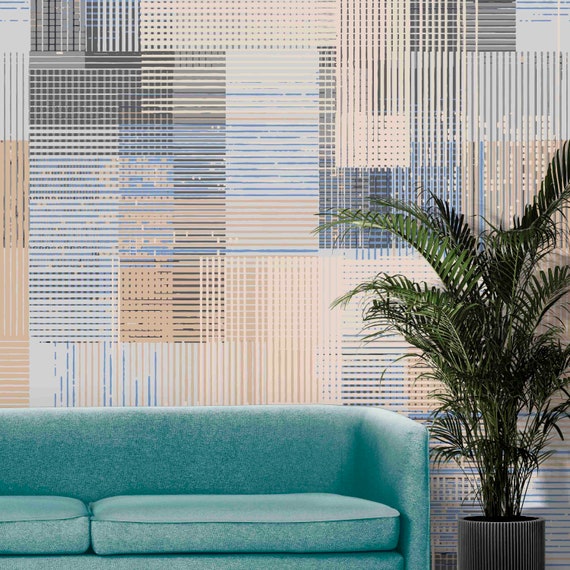 Custom Size Wallpaper - Watercolor Artistic Geo, Stripes Pattern Wallpaper - Peel and Stick Wall Decal - Self Adhesive or Pre-Pasted