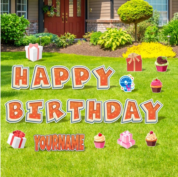 Personalized Birthday Yard Signs, 18 Inch Playful Happy Birthday Lawn Signs, Outdoor Lawn Decorations, Ornaments, Custom Name & Age