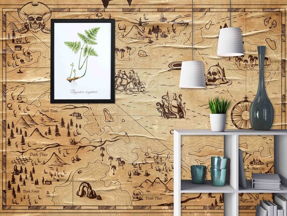 Map Wallpaper: Vintage Compass Design (Custom Size, Peel & Stick)