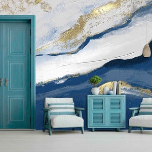 Custom Wallpaper Mural: Textured Blue Gold Pattern (Peel & Stick or Pre-Pasted)