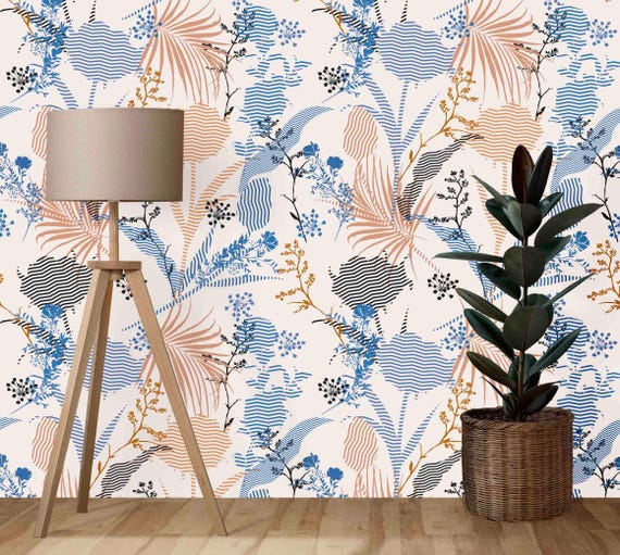 Beautiful Botanic Floral Wallpaper - Custom Size Wallpaper - Peel and Stick Wall Decal - Self Adhesive or Pre-Pasted - Removable Wallpaper