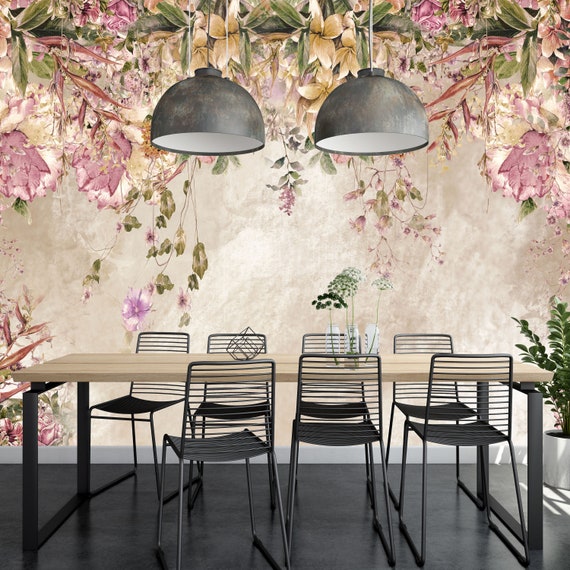 Watercolor Floral Wallpaper: Custom Size, Peel and Stick