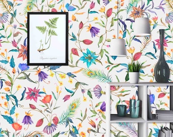 Custom Wallpaper: Peacock Feather and Leaves - Peel & Stick