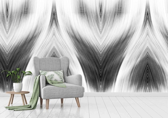 Custom Size Wallpaper - Oil Painting Black and White Pattern Wallpaper - Peel and Stick Wall Decal - Self Adhesive or Pre-Pasted
