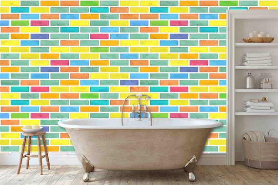 Custom Size Wallpaper - Colorful Brick Wallpaper - Peel and Stick Wall Decal - Self Adhesive or Pre-Pasted - Removable Wallpaper