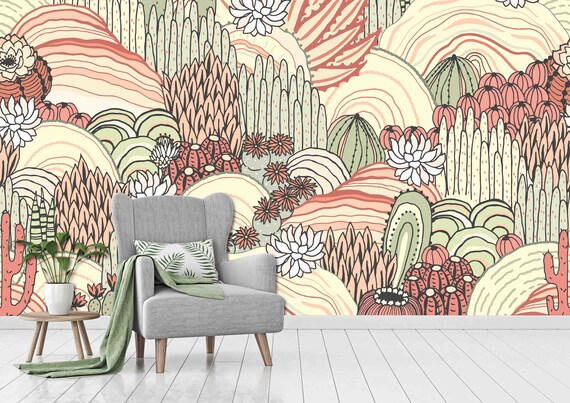 Custom Size Wallpaper - Boho Desert Landscape Wallpaper - Peel and Stick Wall Decal - Self Adhesive or Pre-Pasted - Removable Wallpaper
