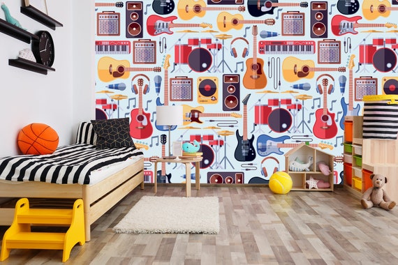 Custom Size Wallpaper-Musical Instruments Peel and Stick Wallpaper-Peel and Stick Wall Decal-Self Adhesive or Pre-Pasted-Removable Wallpaper