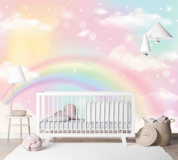 Custom Size Wallpaper - Holographic Rainbow Unicorn Wallpaper - Peel and Stick Wall Decal -Self Adhesive or Pre-Pasted - Removable Wallpaper