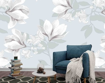 Magnolia Flowers Wallpaper: Custom Size Peel and Stick Wall Mural