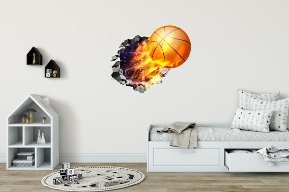 NKTIER 3D Basketball Wall Sticker Self-adhesive Flying Fire
