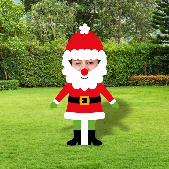 Christmas Yard Signs Decorations Outdoor Cutouts, Santa Claud Face Christmas Decor Photo Props, Yard Lawn Garden Decor Metal Stakes