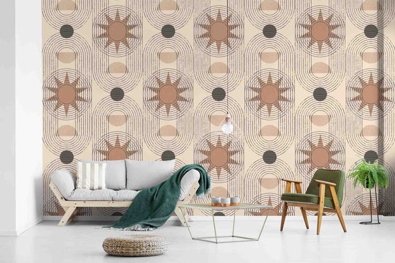 Custom Size Wallpaper - Geometrical Boho Pattern Wallpaper  - Peel and Stick Wall Decal - Self Adhesive or Pre-Pasted - Removable Wallpaper