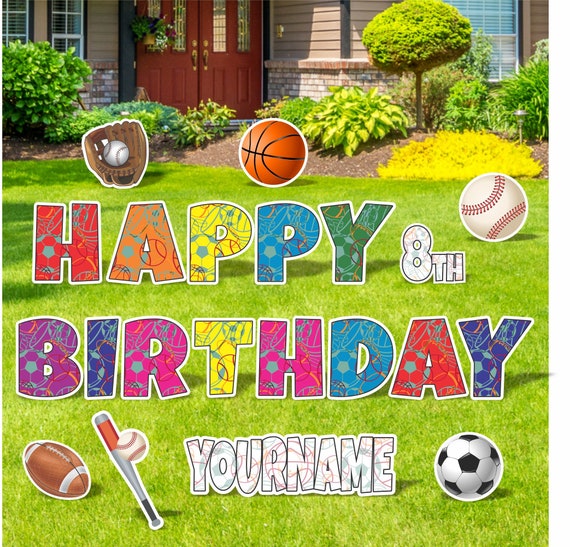 Personalized Birthday Yard Signs, 18 Inch Sport Happy Birthday Lawn Signs, Outdoor Lawn Decorations, Ornaments, Custom Name & Age