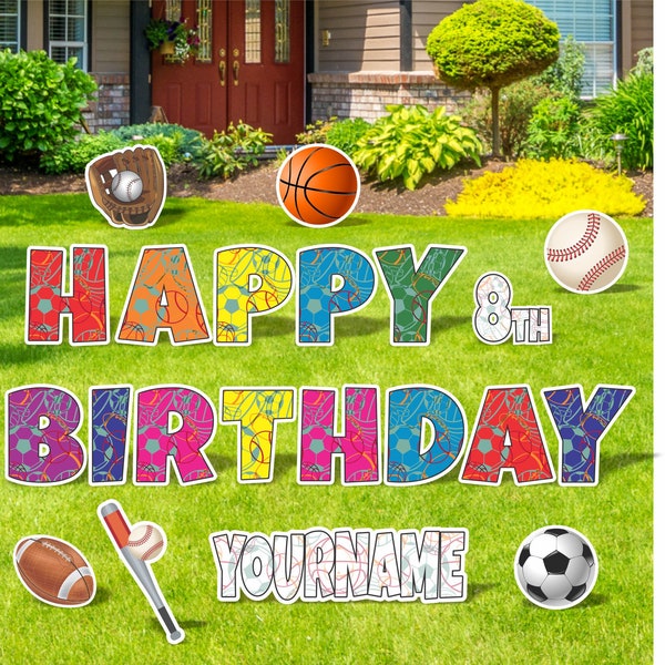 Personalized Birthday Yard Signs, 18 Inch Sport Happy Birthday Lawn Signs, Outdoor Lawn Decorations, Ornaments, Custom Name & Age