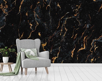 Marble Wall Decal: Black and Gold Glossy Finish (Custom Size)