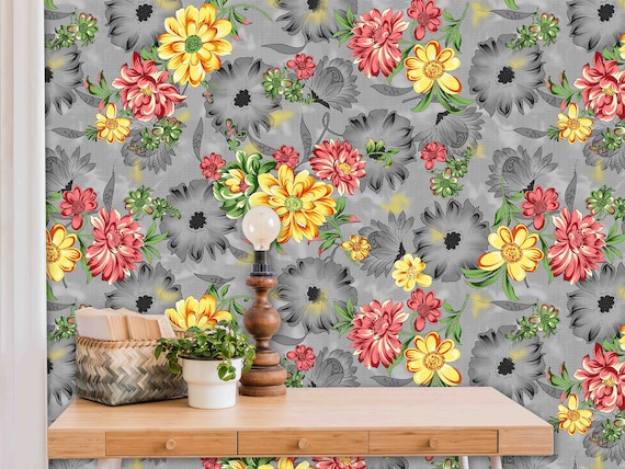 Custom Size Wallpaper - Garden Flowers Pattern Wallpaper - Peel and Stick Wall Decal - Self Adhesive or Pre-Pasted - Removable Wallpaper