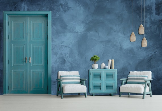 Custom Size Wallpaper - Beautiful Grunge Grey Blue Wallpaper - Peel and Stick Wall Decal - Self Adhesive or Pre-Pasted - Removable Wallpaper