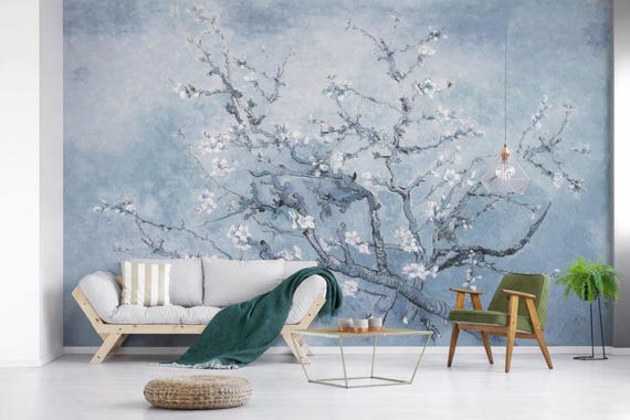 Custom Size Wallpaper - Plum Blossom Oil Painting Flowers Birds - Peel and Stick Wall Decal -Self Adhesive or Pre-Pasted-Removable Wallpaper