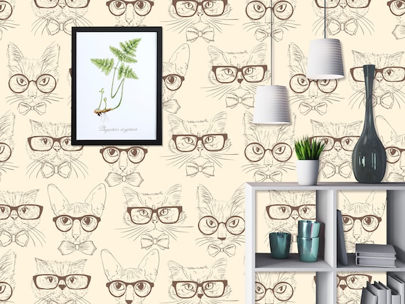 Cat Pattern Wallpaper: Vintage Style Peel & Stick (Custom Size)