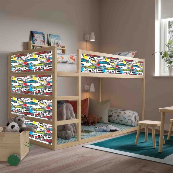 Race Car Kura Bed Decal for Kids Room - Furniture Decals - Adhesive Stickers for IKEA Kura-Wrap for Kura bed-Kura Bed Decals (No Steps) Bed
