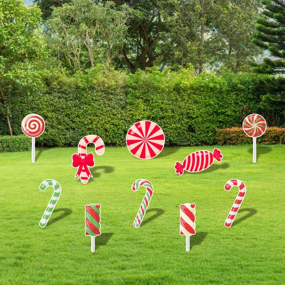Peppermint Candy Yard Signs, 20" Christmas Lawn Decorations, Large Yard Greeting Sets, Christmas Card Letters with Metal Stakes