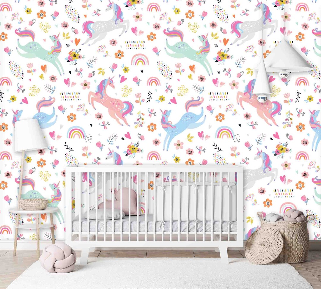 Custom Size Wallpaper Childish Unicorns Pattern Wallpaper Peel and