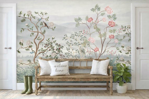 Custom Size Wallpaper - Oil Painting Cherry Blossom Wallpaper - Peel and Stick Wall Decal - Self Adhesive or Pre-Pasted-Removable Wallpaper