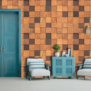3D Wood Wall Mural - Rustic Wooden Texture Wallpaper - Faux Wood Panel Wall Covering - Modern Home Decor - Custom Size Available