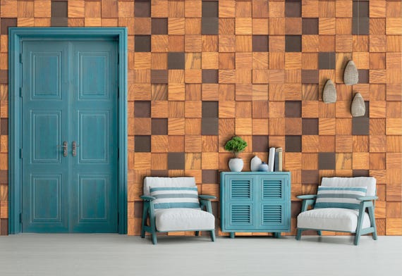 3D Wood Wall Mural - Rustic Wooden Texture Wallpaper - Faux Wood Panel Wall Covering - Modern Home Decor - Custom Size Available