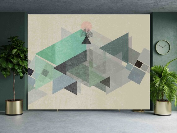 Geometric Wall Decal: Nordic Retro Triangles (Custom Size, Peel & Stick)