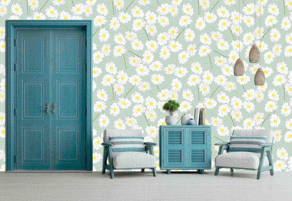 Retro Daisy Peel and Stick Wallpaper (Custom Size, Removable)