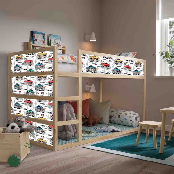 Monster Truck Kura Bed Decal for Kids Room-Furniture Decals-Adhesive Stickers for IKEA Kura-Wrap for Kura bed-Kura Bed Decals (No Steps) Bed