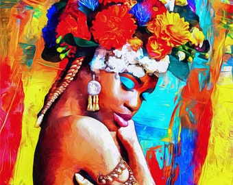 Custom Size African Girl Wallpaper - Peel and Stick Floral Art