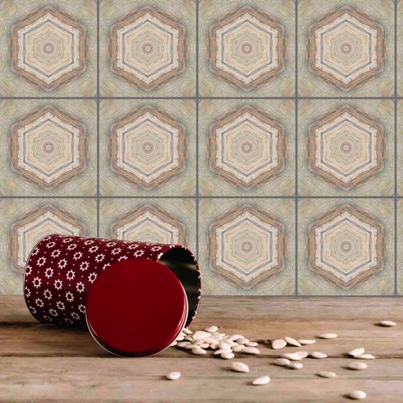 Natural Kaleidoscope Pattern Tile Sticker-Decal for Kitchen, Bathroom, Backsplash, Self Adhesive Tile Decal, Waterproof Removable Peel&Stick