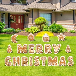 Merry Christmas Yard Signs, 18&quot; Cookies Christmas Lawn Decorations, Large Yard Greeting Sign Sets, Christmas Card Letters with Metal Stakes