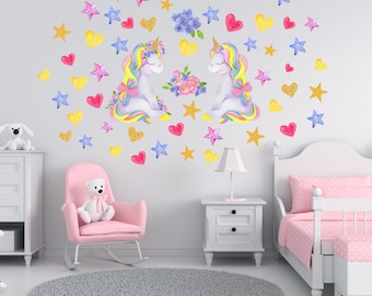 Unicorn Wall Stickers for Kids - Large, Removable Bedroom Decor