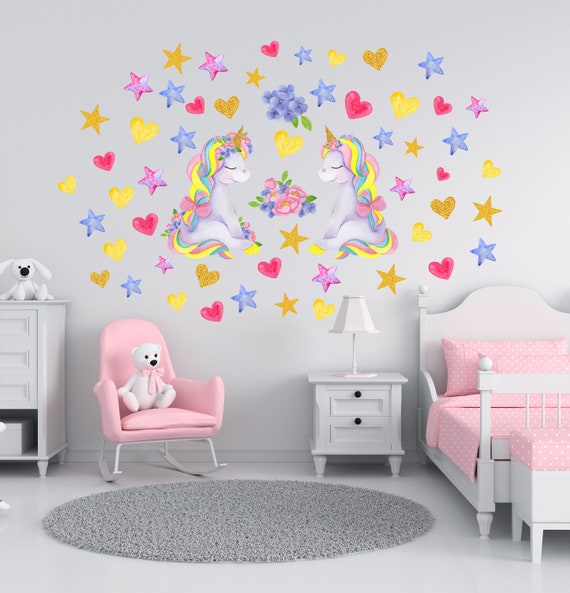 2 Sheets Large Size Unicorn Wall Decor - Removable Decals - Stickers For Girls And Kids Bedroom Baby and Nursery Room - Birthday Party Favor