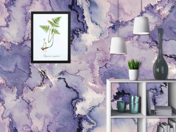 Custom Size Wallpaper - Hand Drawn Purple Lilac Marble Wallpaper - Peel and Stick Wall Decal-Self Adhesive or Pre-Pasted-Removable Wallpaper
